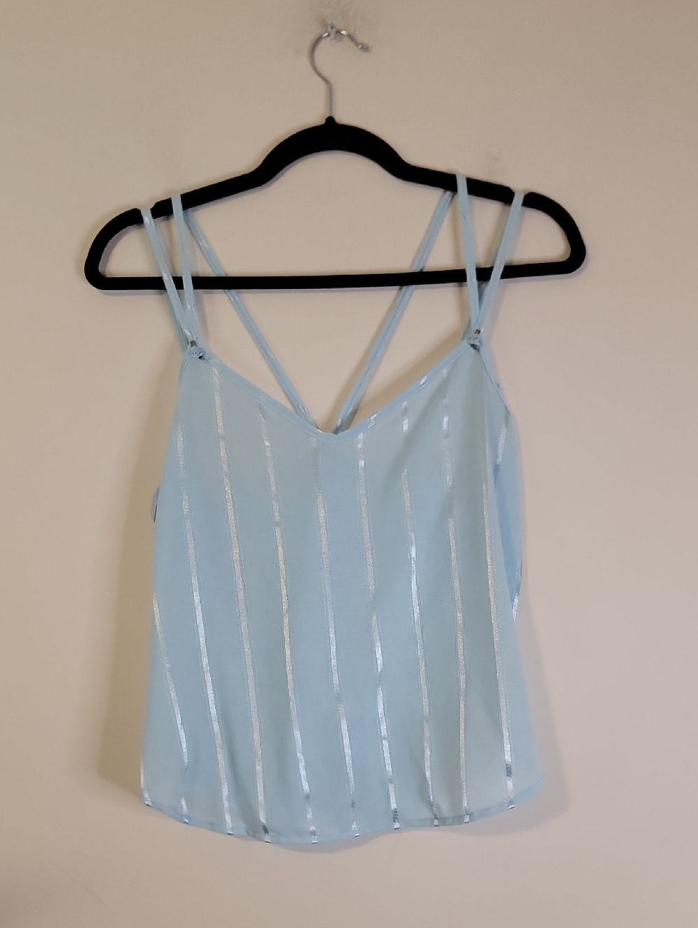 Light Blue Metallic Stripe Cami Top